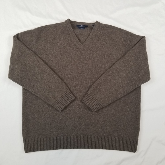 McNeal 100% Wool Men Sweater Pullover Knitwear V-Neck Long Sleeve Brown Sz XL - Picture 1 of 6